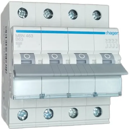 Siguranta automata 4P, 63A, 6kA, curba B Hager MBN463