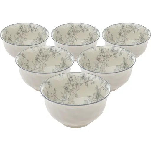 Set de 6 boluri din ceramică Flori delicate 11.5 cm, gri, gri