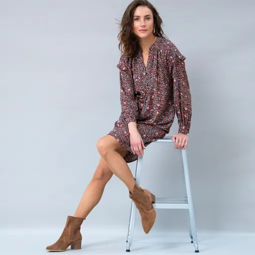 Rochie dreaptă în zig-zag cu imprimeu floral din poliester reciclat (1)