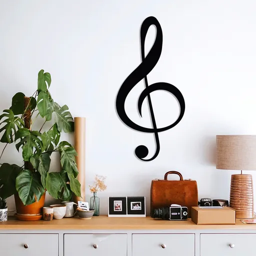 Decoratiune de perete, Treble Clef, Dimensiune: 28 x 59 cm, Negru