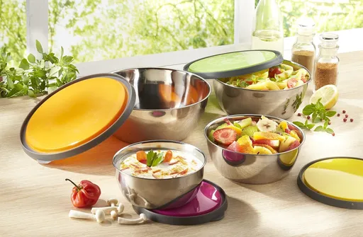 4 boluri din oțel inoxidabil cu capace