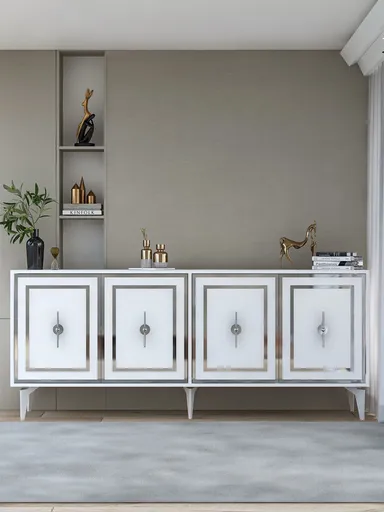 Consola, Hanah Home, Samba, 180x78.6x35 cm, PAL , Alb / Argintiu