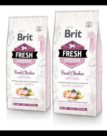 BRIT Fresh Puppy Healthy Growth hrana uscata caini juniori, pui si cartofi 24 kg (2 x 12 kg)