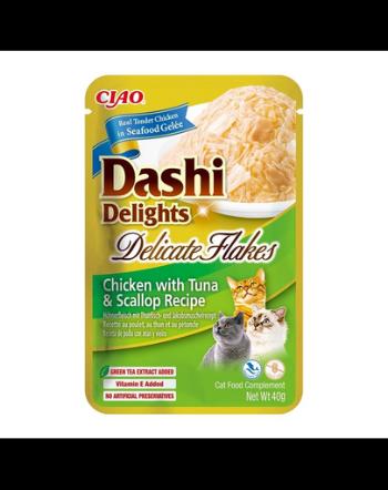 INABA Cat Dashi Delights Delicate Flakes 40g hrana umeda pisici, cu pui ton si scoici
