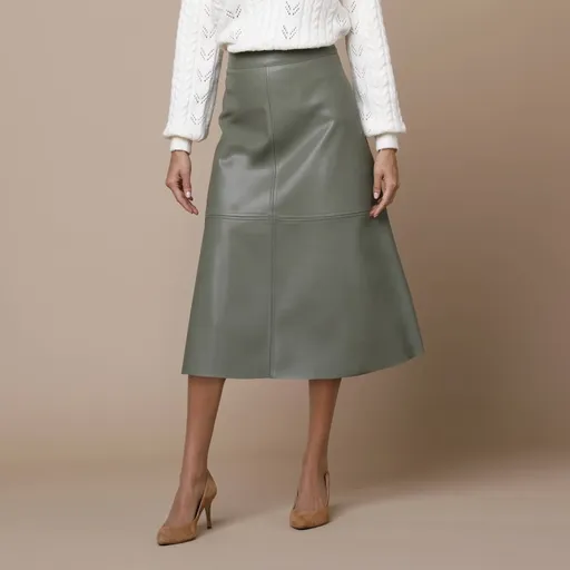 Fustă midi evazată din piele artificială