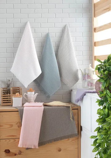 Set prosoape, L'essentiel Maison, Coco, Alb / Verde / Pulbere / Maro / Bej