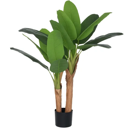 HOMCOM Plantă Artificială de Bananier cu Ghiveci, 2 Trunchiuri și 15 Frunze, Ø17x120 cm, Verde | Aosom Romania