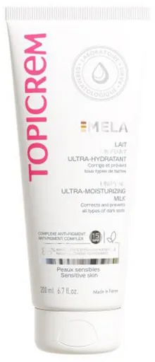Topicrem Loțiune iluminatoare de corp pentru piele sensibilă MELA (Unifying Ultra-Moisturising Milk) 200 ml