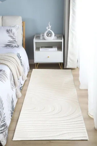 Covor 3D cu model in relief, Wave, Heinner, 80x150 cm, poliester, crem