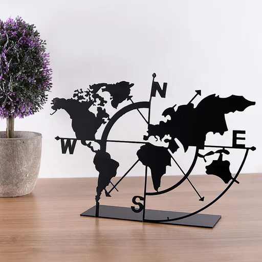 Decoratiune, Worl Map, 18x26 cm, Metal, Negru