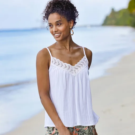 Top cu decolteu în V din macrame, bretele detașabile