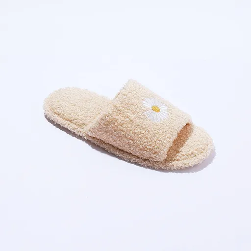 Papuci de casă cu vârf deschis și broderie cu margarete