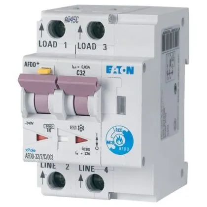 Dispozitiv de detectare a defectelor de arc electric AFDD, 2P, 32A, 30mA, 6kA, curba B, tip AC, AFDD+ Eaton 187230