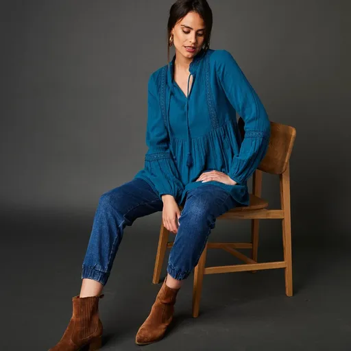 Tunică Airy cu broderie englezească