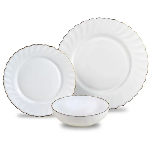 Veselă Kinghoff KH 1921, 18 bucăți, Pentru 6 persoane, Sticlă opală, Alb / Elastic