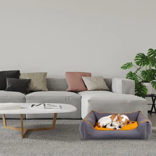 Pat pentru animale de companie, Paws & Whiskers, Lucy Dog & Cat S, Material exterior: 100% poliester, Gri/Muștar