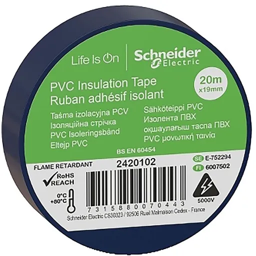 Banda izolatoare PVC 19mmX20m albastra Schneider IMT38202