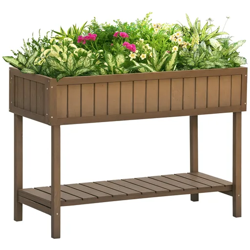 Outsunny Ghiveci pe Picioare pătrat Potager raft dim. 110L x 46l x 76H cm 8 Compartimente Inserturi de irigare Lemn de Brad | Aosom Romania