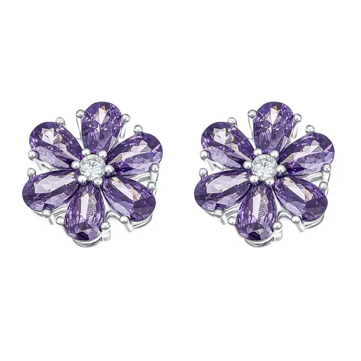CRYSTalp Cercei rotunzi flori cu cristale violet Flower Kiss 42288.AQU.R