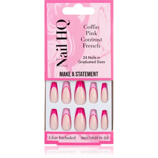 Nail HQ Coffin Pink Contrast French unghii artificiale cu lipici 24 buc