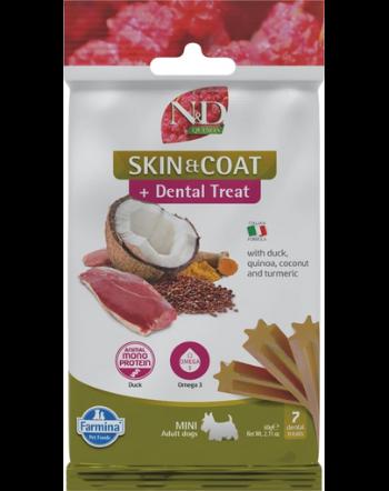 FARMINA N&amp;D Quinoa Dental Treat Skin Coat Duck Mini 60 g recompensa dentara cu rata, pentru caini de rase mici