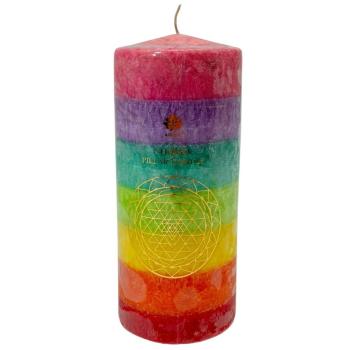 Lumânare tip stâlp Arome Chakra, neparfumată, 460g, 7 culori