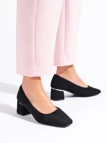 Pantofi de damă trendy de culoare neagră pe un toc lat