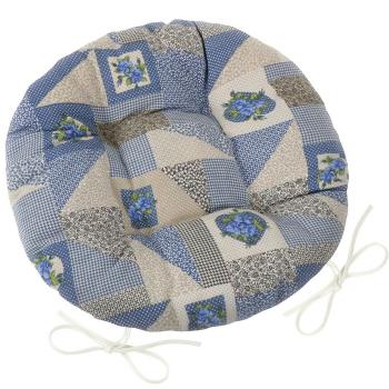 Pernă scaun matlasată rotundă Bellatex EMA Patchwork albastru, 40 cm