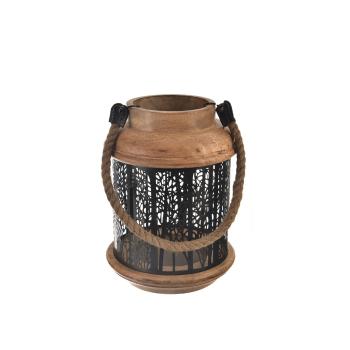Suport pentru lumânări InDecor din lemn de mangoBlack, 18 x 18 x 25 cm, S