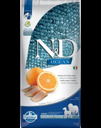 FARMINA N&amp;D Ocean Dog Adult Herring&amp;Orange Medium&amp;Maxi hrana uscata caini adulti talie medie/mare, hering si portocale 12 kg