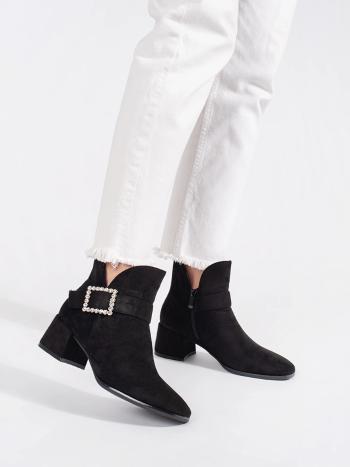 Botine negre de designer pentru femei cu toc lat