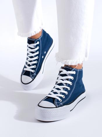 Adidași moderni pentru femei de culoare albastru închis fără toc