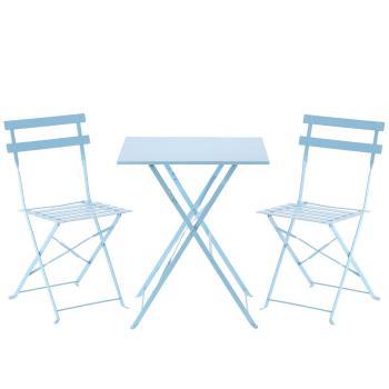 Mobilier de grădină pliabil Aldotrade Betyset albastru, masă și 2 scaune 