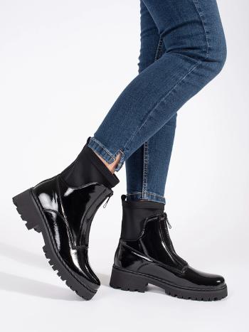 Botine de lux pentru femei negre pe platformă