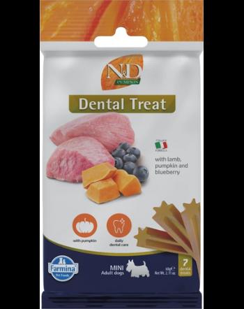 FARMINA N&amp;D Pumpkin Dental Treat Lamb Blueberry Mini 60 g recompensa dentara caini de talie mica, cu miel
