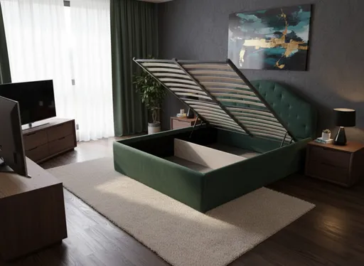 Somiera matrimoniala modulara Ela, MAGDA DESIGN, 140x200 cm, cadru otel, lamele din lemn stratificat curbate, negru/natur