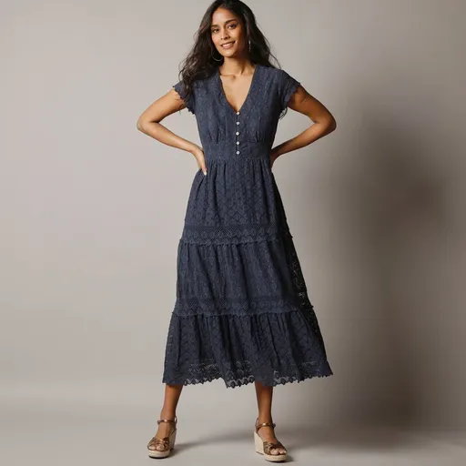 Rochie lungă din dantelă cu macrame