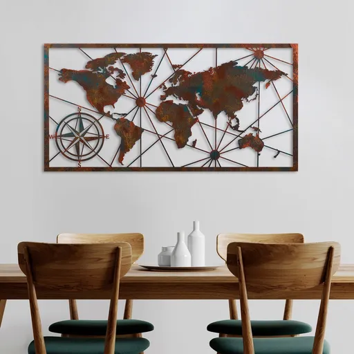 Decoratiune de perete, World Map Large, Lățime: 120 cm Înălțime: 60 cm, Multicolor