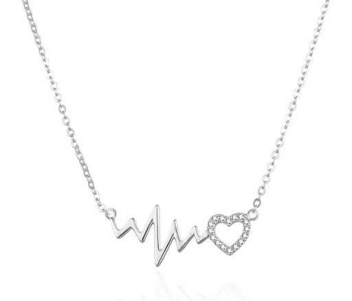 Agato Colier din argint cu linie EKG și Inimă AGT-N015W