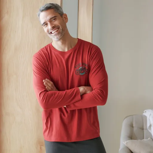 Tricou de pijama cu imprimeu pe piept și mâneci lungi