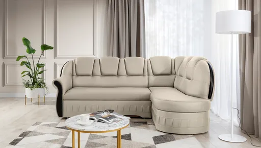 Coltar extensibil dreapta 3 locuri ELTAP, L-056, Lord, 243x180x112 cm, lemn/poliester, crem/negru