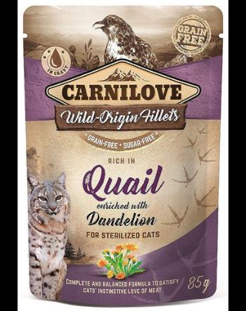 CARNILOVE Quail &amp; Dandelion Hrana umeda pentru pisici adulte sterilizate, set cu prepelita si papadie 24 x 85g