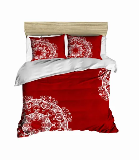 Lenjerie de pat dubla 3 piese, L'essentiel Maison, 422, Rosu/Alb