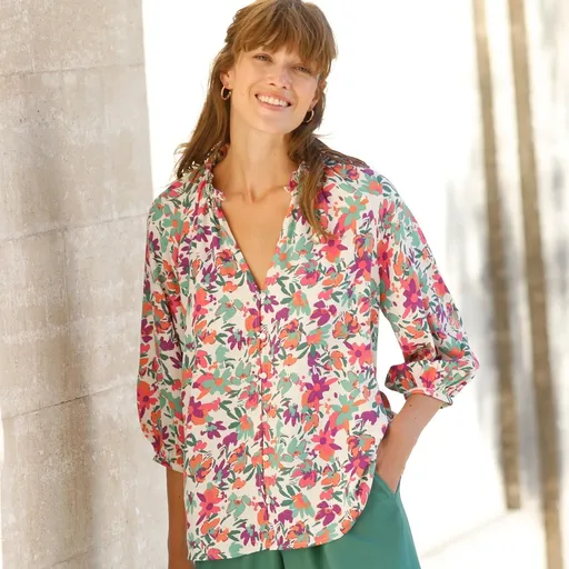 Bluză cu cămașă imprimată, din poliester reciclat (**)