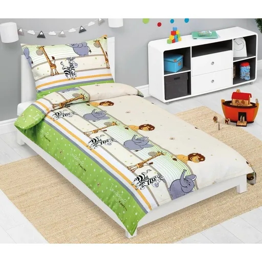 Bellatex Lenjerie de pat pentru copii din crepSafari verde, 140 x 200, 70 x 90 cm