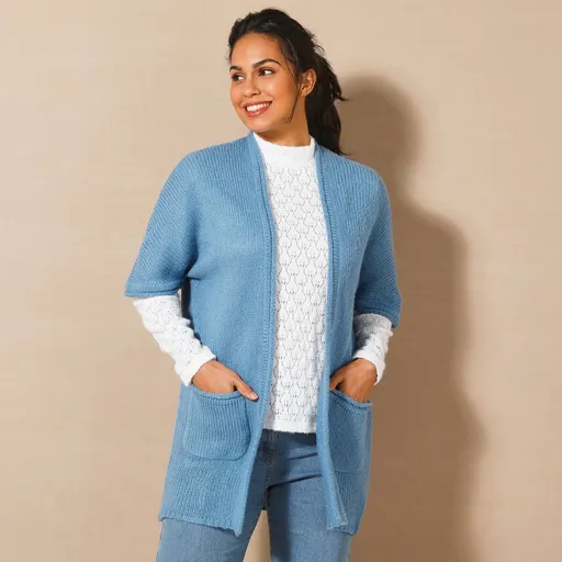 Cardigan lung cu mâneci până la cot