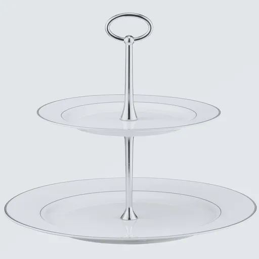 Suport prajituri cu 2 nivele Aura Silver, Ambition, 27x23 cm, portelan