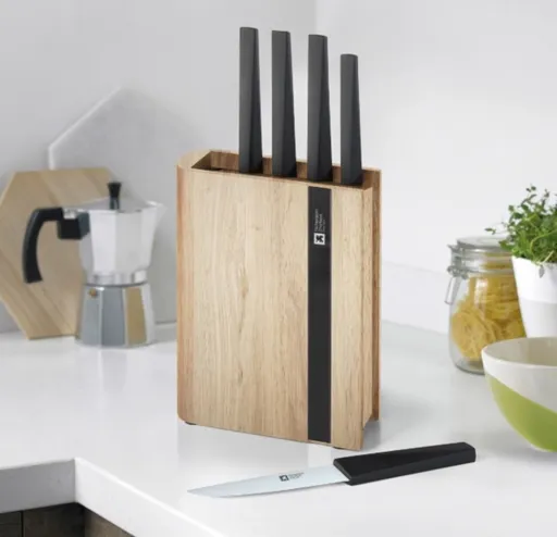 Set 5 cutite cu suport Richardson Sheffield, Edge Black, inox/lemn, negru/natur