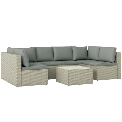 Outsunny Set mobilier grădină de 6 persoane, din rășină împletită, canapele confortabile și masă joasă cu sticlă securizată, maro | Aosom Romania