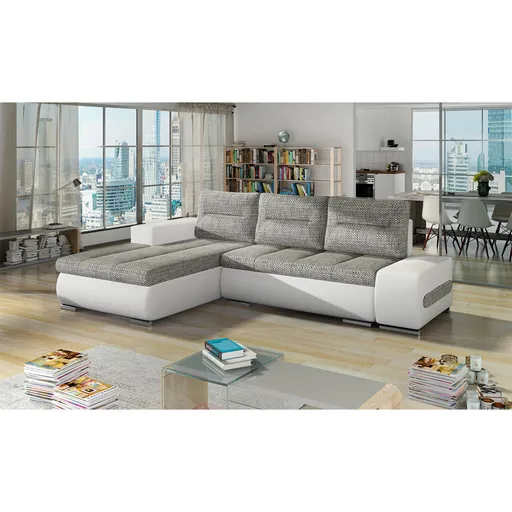 Coltar extensibil stanga 4 locuri ELTAP, Ov37, Ottavio, 275x180x85 cm, lemn/poliester, gri deschis/alb